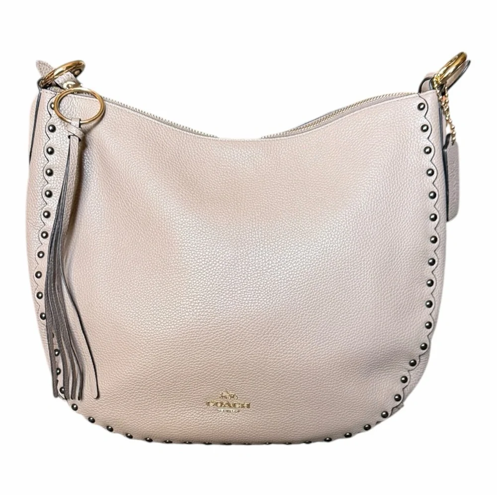 Coach Sutton Hobo Bag Polished Pebble Leather Scallop Rivets Crossbody Style7643 - Picture 2 of 15